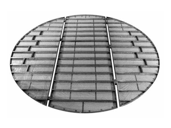 Packing bed limiter made of grid bars and metal wire mesh